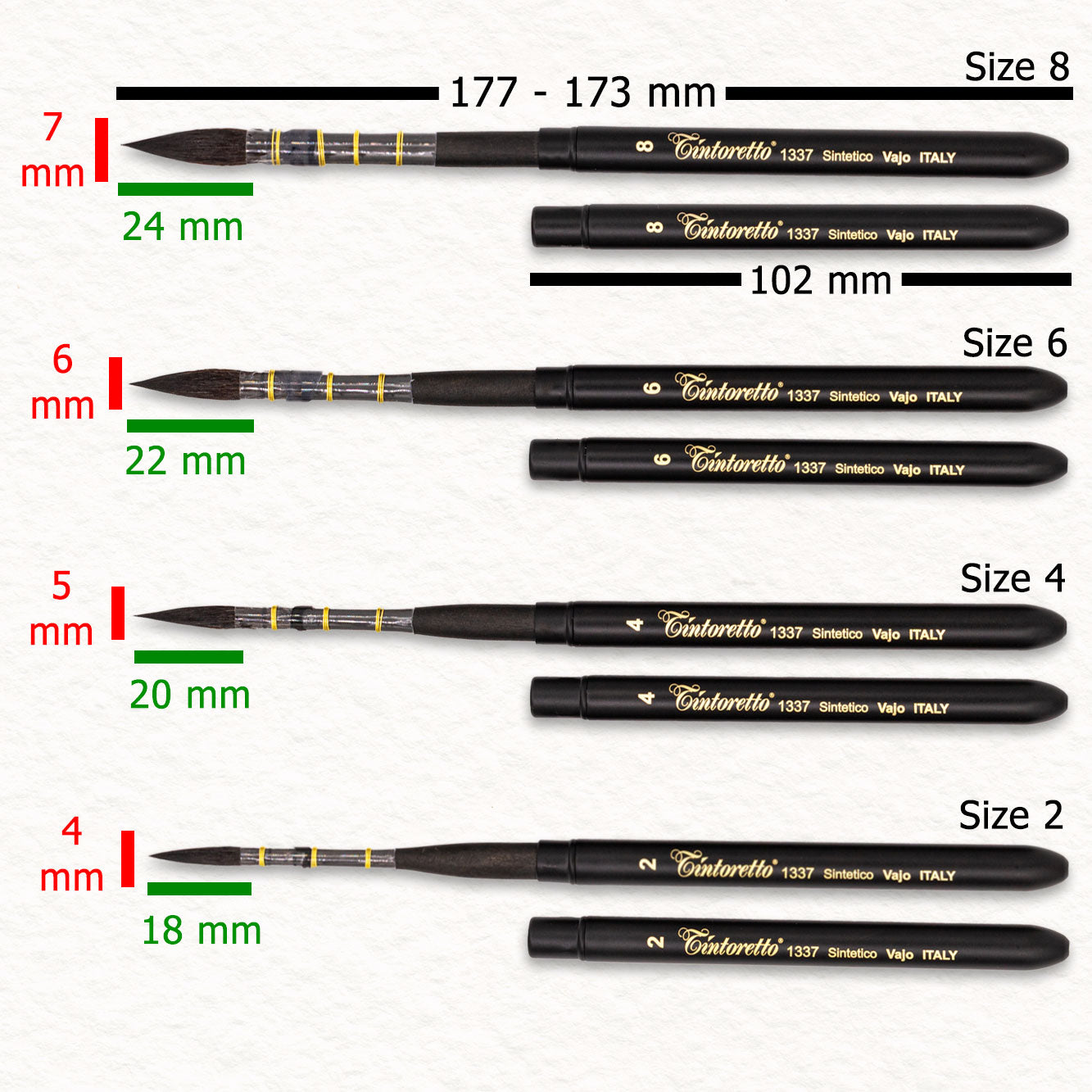 4 Travel brushes in eco-leather pocket cases - Vajo - Tintoretto (4323)