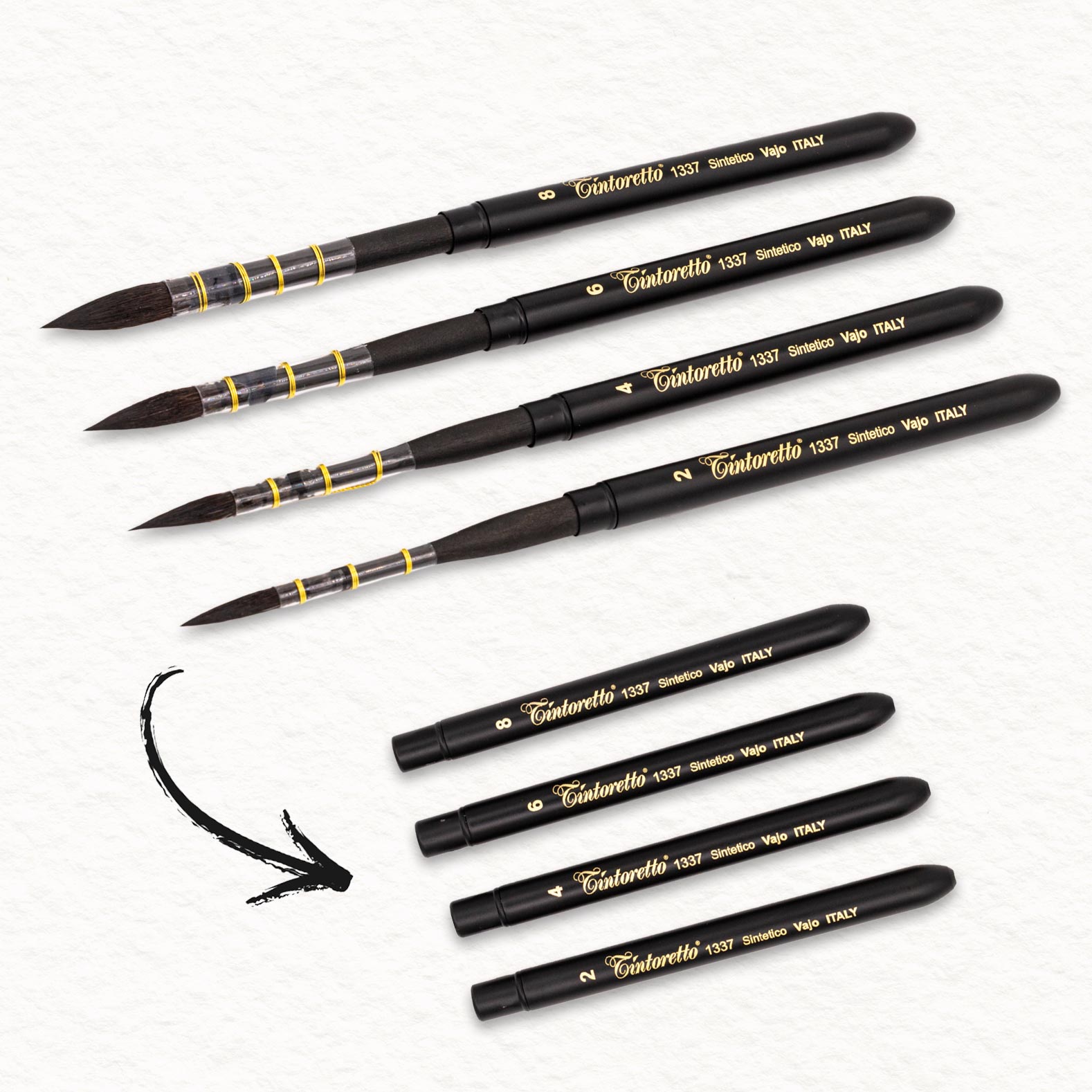 4 Travel brushes in eco-leather pocket cases - Vajo - Tintoretto (4323)